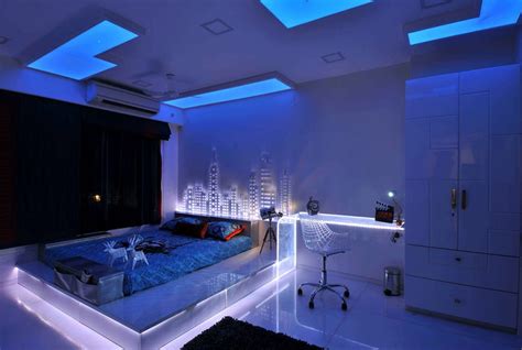 neon lights LEDs under bed blue bedroom ideas | Interior Design Ideas