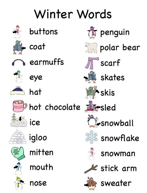 Winter Word List | Winter words, Vocabulary, English vocabulary