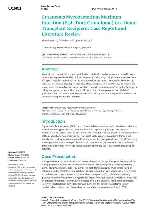 (PDF) Cutaneous Mycobacterium Marinum Infection (Fish Tank Granuloma ...