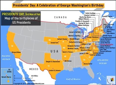 US Map – the birthplaces of US Presidents - Answers