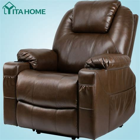 YITAHOME Lift Recliner Massage Chair Sofa with Heat Cup Holders Pockets for Elderly Brown Faux ...