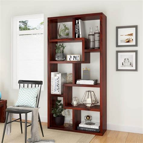 Gadsden Contemporary 8 Open Shelf Solid Wood Geometric Bookcase | Wood ...