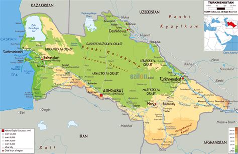 Large physical map of Turkmenistan with roads, cities and airports | Turkmenistan | Asia ...