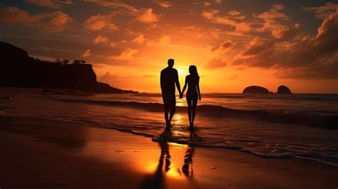 Premium AI Image | Beach couple at sunrise silhouette concept