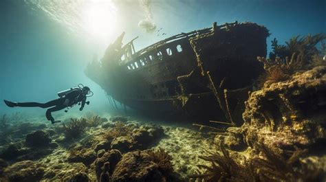 Premium AI Image | A Photo of a Scuba Diver Discovering a Shipwreck