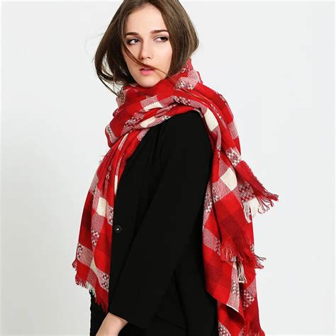 New Fashion Red White Plaid Scarves Beautiful Cotton Cashmere for Winter Women Scarf Large ...