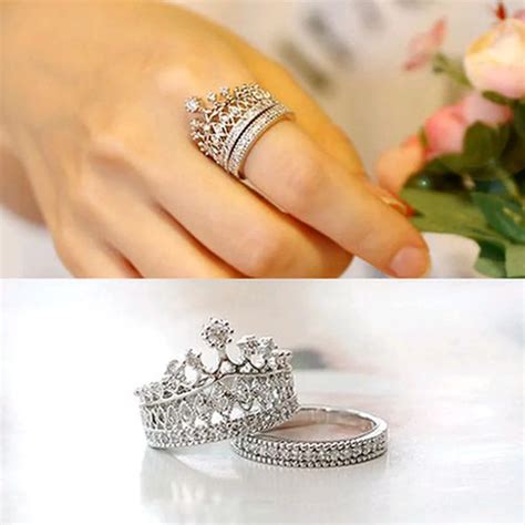 FAMSHIN New Fashion Accessories Jewelry Top Quality Crystal Lmperial Crown Finger Ring Set For ...