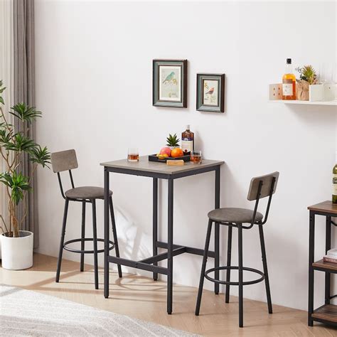 3-Pcs Dining Bar Set for 2, Square Dining Table & 2 Bar Stools PU Soft Seat w/Backrest & Iron ...