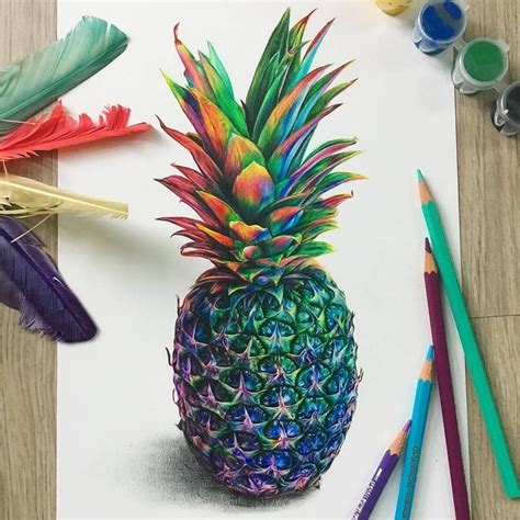 Gorgeously colored pineapple drawing. : pics | Pineapple drawing ...