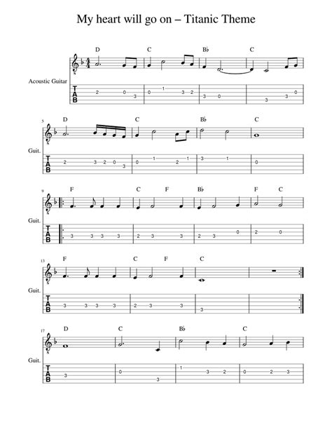 My Heart will go on - Titanic Theme - Easy Guitar Tabs, Chord Chart ...