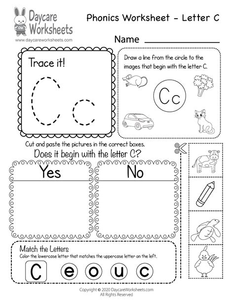 Free Beginning Sounds Letter C Phonics Worksheet for Preschool