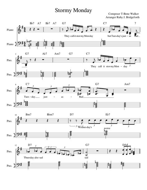 Stormy Monday Sheet music for Piano | Download free in PDF or MIDI ...