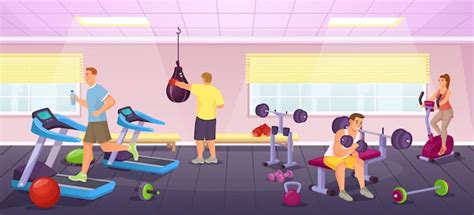 Premium Vector | People exercise in sport gym, workout with fitness ...