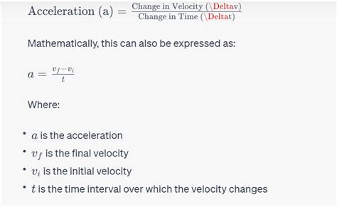 Acceleration Formula, Equation for Class 9