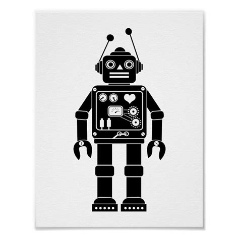 Black and White Robot Nursery, Kidsroom Poster | Black and white ...