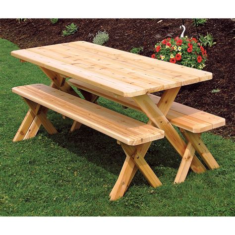 A & L Furniture Western Red Cedar Crossleg Picnic Table with 2 Benches ...