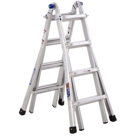 Werner 18 ft. Reach Aluminum Telescoping Multi-Position Ladder with 300 lb. Load Capacity Type ...