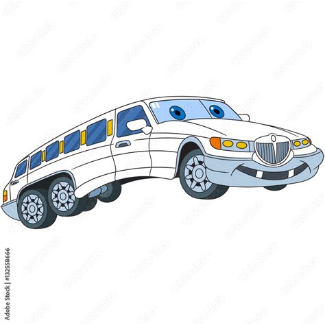 Cartoon vehicle transport. White limousine car (limo), isolated on white background. Childish ...