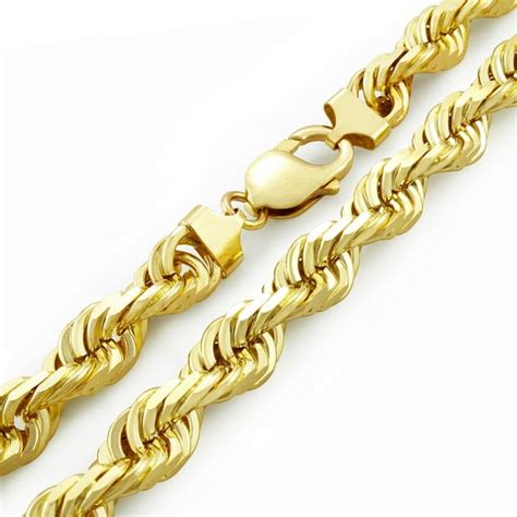 Nuragold - Men's 14k Yellow Gold Solid 10mm Diamond Cut Rope Chain ...