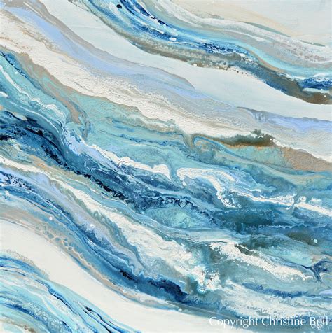 ORIGINAL Art Blue White Coastal Abstract Painting Modern Beach Decor – Contemporary Art by Christine