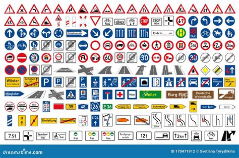 Collection Of Road Signs Used In Denmark Royalty-Free Stock Photo ...