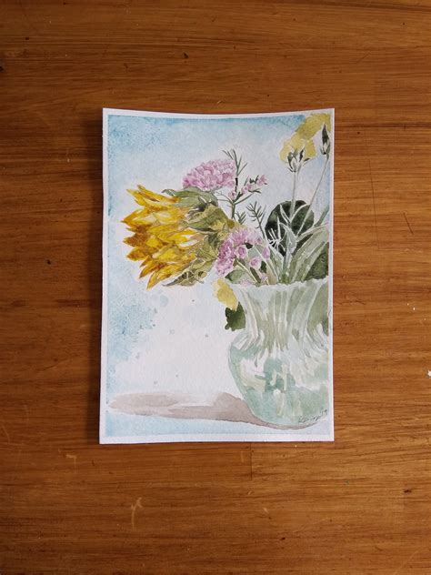 Small Bouquet With Sunflower Watercolor | Etsy