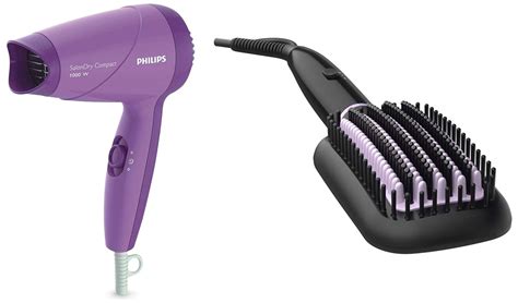 Philips HP8100/46 Hair Dryer (Purple) & Philips BHH880/10 Heated Straightening Brush with ...