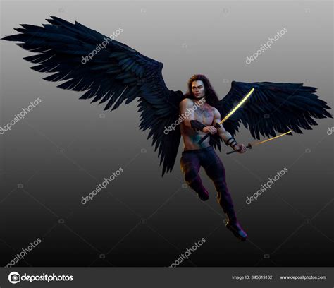 Sexy Fallen Angel Black Wings Shirtless Stock Photo by ©Ravven 345619162