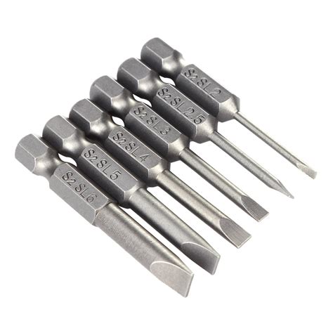 6pcs/set 50mm 2.0 6.0mm S2 Slotted Tip Screwdriver Bit Alloy Steel Flat Head Slotted ...