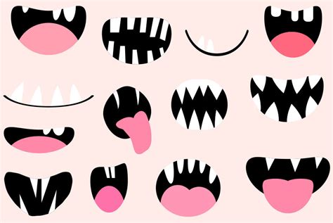 Spooky monster mouths clipart, Funny Halloween creature teeth tongues ...