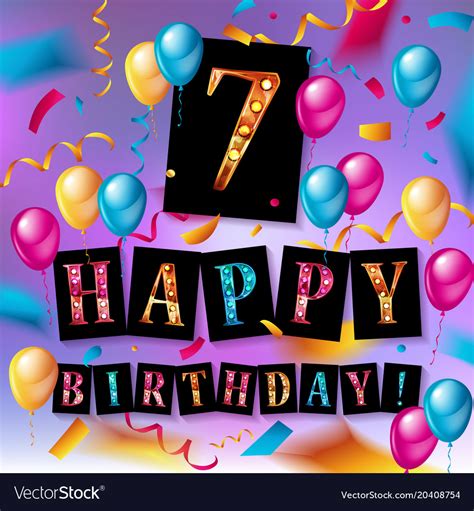 7th birthday celebration greeting card design Vector Image