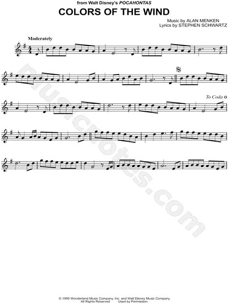 Vanessa Williams "Colors of the Wind" Sheet Music (Violin Solo) in G Major - Download & Print ...