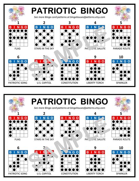 Patriotic Holiday BINGO Card Patterns for Really Fun BINGO Games Bingo ...