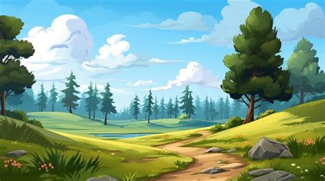 Premium AI Image | Simple cartoon style of beautiful scenery