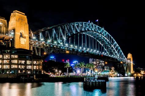 Sydney Harbour Bridge by Night Stock Image - Image of water, lights ...