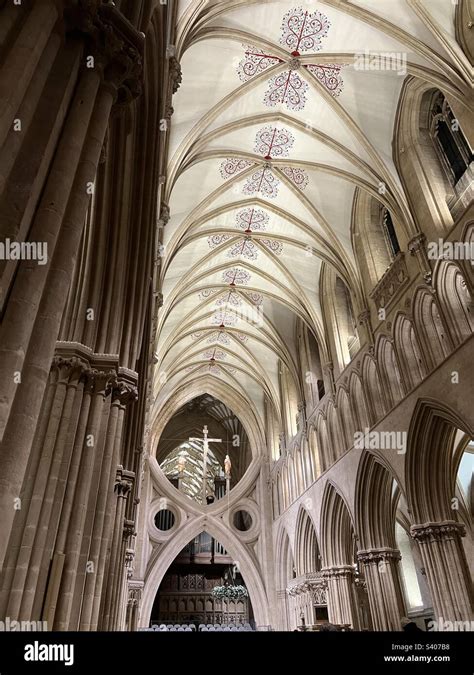 Interior of wells cathedral at night Stock Photo - Alamy