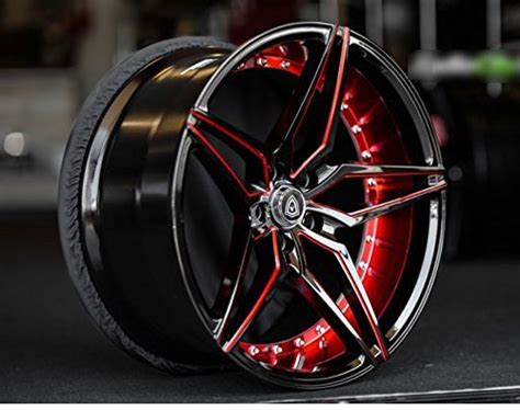 20 Inch Staggered Rims (Black and Red) - FULL Set of 4 Wheels - Made ...