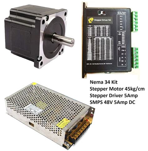 eAUTOMATION Nema 34 Kit Stepper Motor 45 kg/cm with Driver 5 Ampere and SMPS 48VDC Power Supply ...