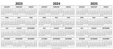 2023 2024 2025 Calendar Template Blank Yearly Calendar Template In – Eroppa