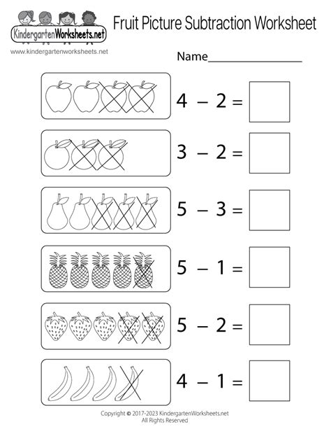 Kindergarten Fall Subtraction Worksheet 3EA