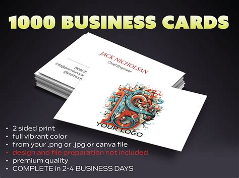 1000 Business Cards Full Color Printing 2 Sides Glossy or Matte Finish ...