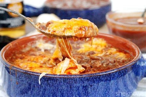 Homemade cheesy refried beans give a twist to a Mexican favorite