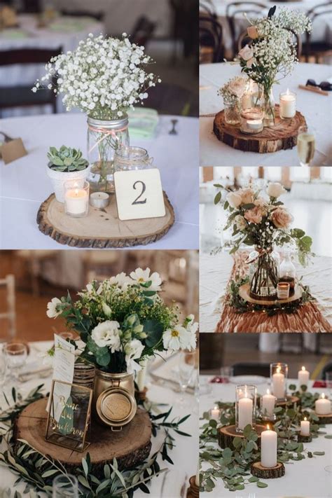 20 Rustic Tree Stump Wedding Centerpieces in 2020 | Rustic wedding centerpieces, Mason jar ...