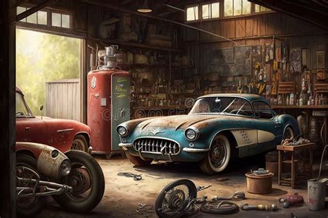 An Old Garage Filled with Vintage Vehicles, from a Classic Corvette To ...