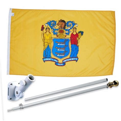 Allied Flag New Jersey Flag Pole Kit - 3 x 5 Outdoor Nylon Flag, 5 Foot Flag Pole & Bracket, 1 ...