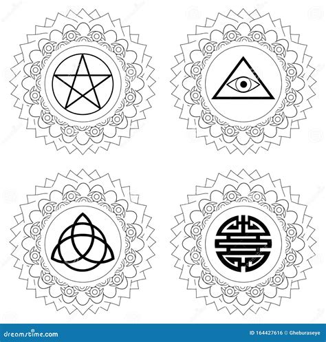 Set of Mandalas with Esoteric Symbols, Black and White, Isolated. Stock ...