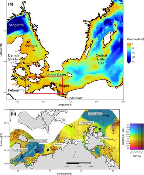 (a) Bathymetry of the western Baltic Sea and location of our area of... | Download Scientific ...