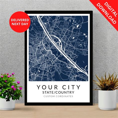 CUSTOM CITY Map Personalized Map Poster Printable Map Wall - Etsy