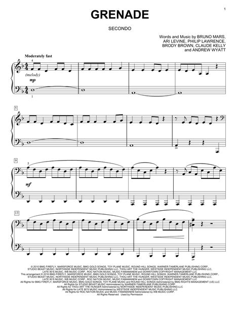 Bruno Mars - Grenade sheet music