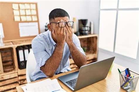 Stressed Man Working at Desk in Busy Creative Office Stock Image - Image of headache, head: 29484649